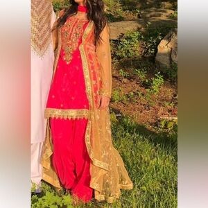 Pink Gold Anarkali Indian wedding wear salwar suit
